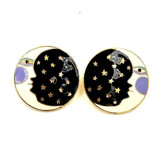Laurel Burch Moon Face Enamel Earrings Vintage Retired - Picture 2 of 6
